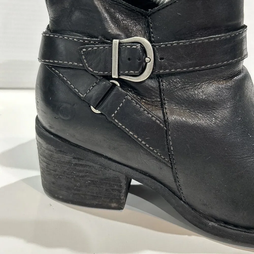 Born Moto Biker Style Comfort Sole Leather Boots Womens 8 M Ankle Zip